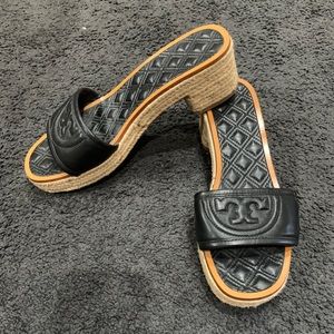 Tory Burch leather wedge slide heel sandals